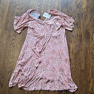 Latched Mama Pink Floral Midi Nursing Dress